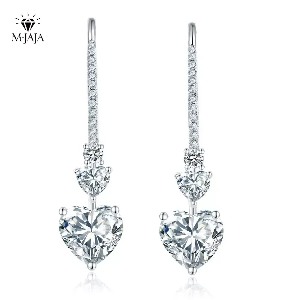 

M-JAJA 4ct Full Moissanite Drop Earrings for Women Real D Color 8*8mm Heart Cut S925 Sterling Silver Wedding Gifts Fine Jewelry