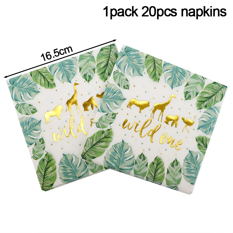 20pcs Wild One Palm Leaves Animal Napkins Jungle Safari Birthday Party Decoration Tropical Hawaii Themed Party Decoration Tissue