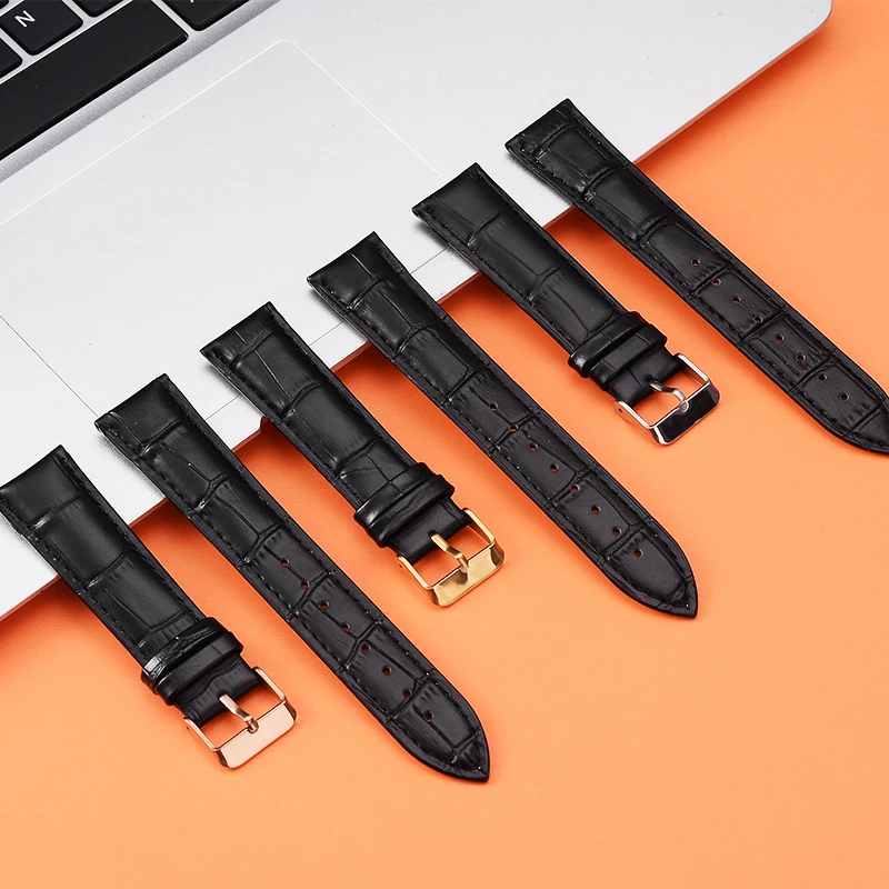 First-Layer Genuine Leather Watch Strap, Crocodile Pattern Embossed Watch Band, Soft and Elegant Business Watch Strap, Universal for Men and Women, Black/Brown Watch Strap, Silver/Gold/Rose Gold Stainless Steel Clasp, Compatible Replacement for 12 14 16 18 20 22 24mm Watch Straps, Watch Replacement Wristband, Ideal Gift Choice