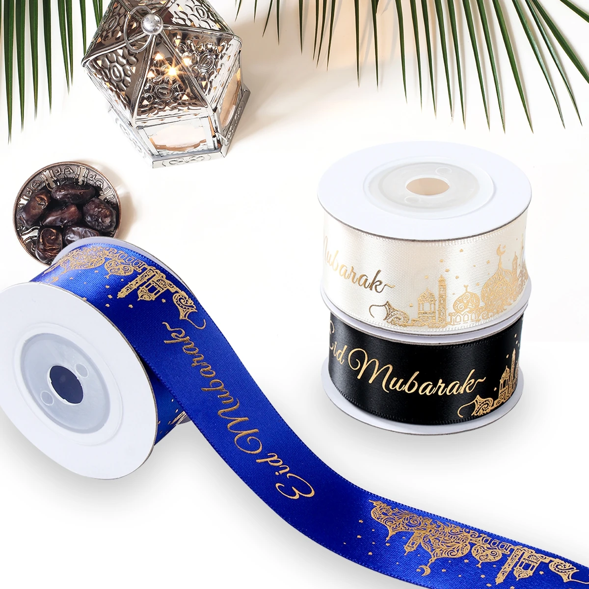 Eid Mubarak Geschenkpapier-Bänder, Ramadan-Dekoration, 2025, für Zuhause, Satinband, Ramadan Kareem, islamische muslimische Party, Eid Al Adha-Geschenke
