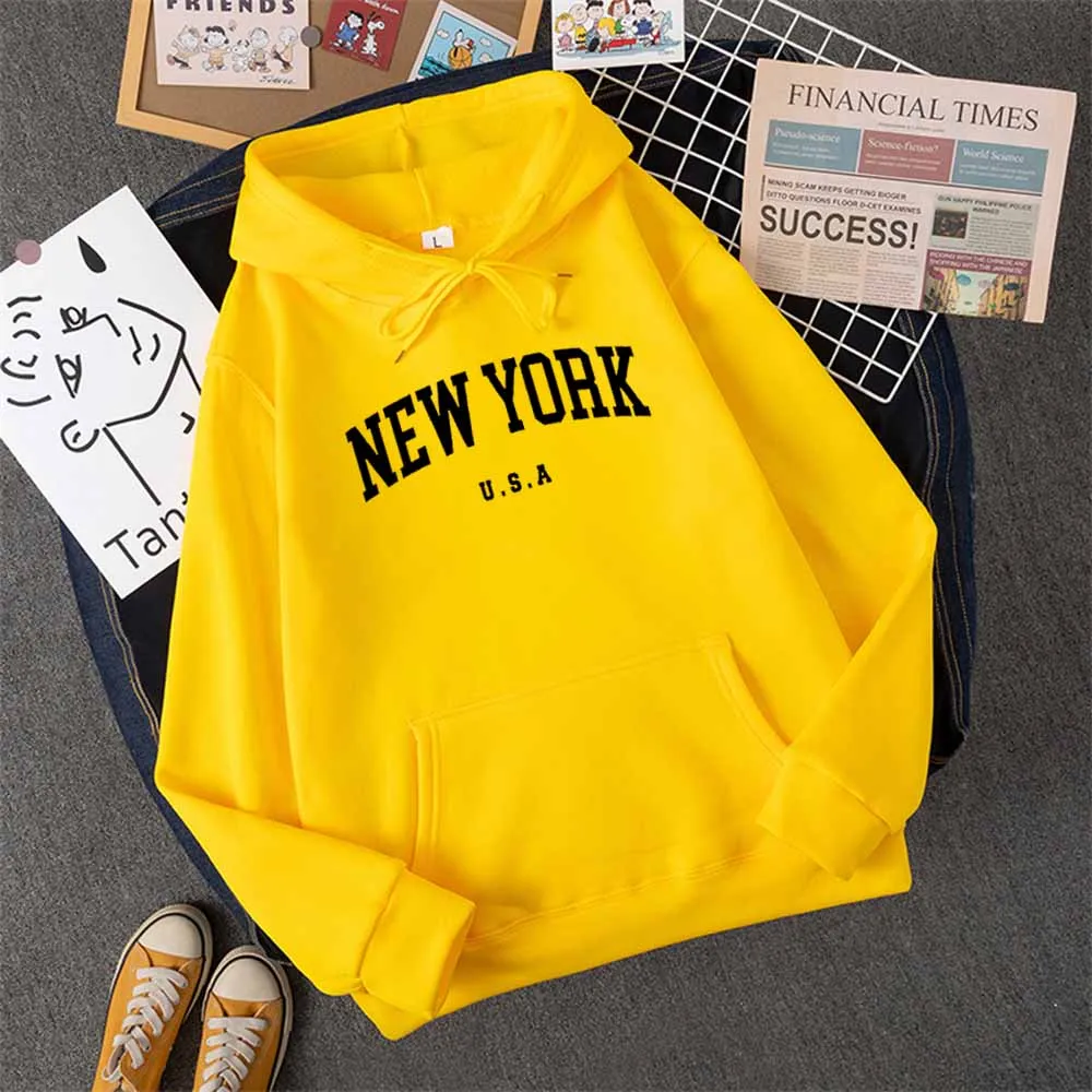 New York U.S.A City Hoodies Men Women Fashion Letter Printed Graphic Sweatshirts Loose Casual Harajuku Hooded Pullover Sportwea