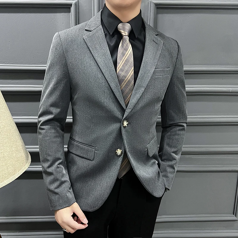 

New Boutique Blazer Men's Fashion Business Gentleman Korean Version Wedding Solid Color Slim-fit British Style Casual Work Suit