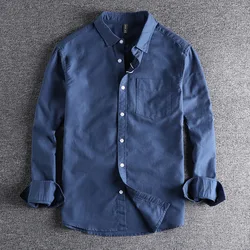 Basic Minimalist Men Shirt Jacket Pure Cotton Washed Oxford  Military Light Casual Work Safari Style Shirts Mens Tops Shirt