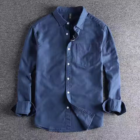 Basic Minimalist Men Shirt Jacket Pure Cotton Washed Oxford Military Light Casual Work Safari Style Shirts Mens Tops Shirt