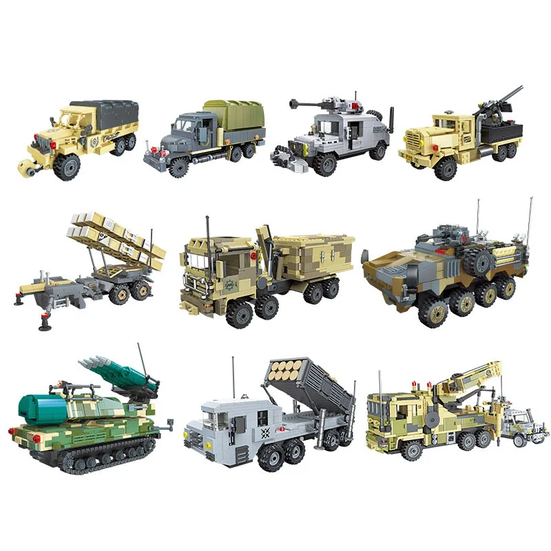 Military Vehicle Block DIY Troop Carrier Truck Artillery Van Transport Building Brick Toy For Boy Kids