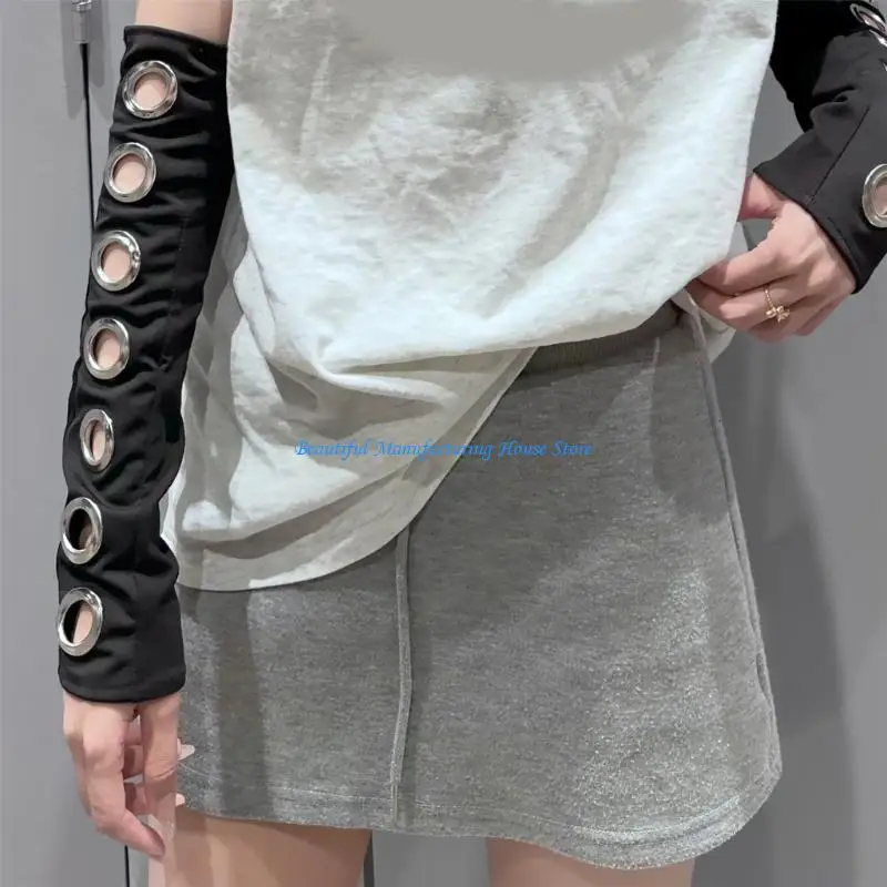 

E56A Breathable Arm Sleeves Gothic Fashion Accessory Flexible Armwear Rivet Studded Handwear For Women Daily Street Wear