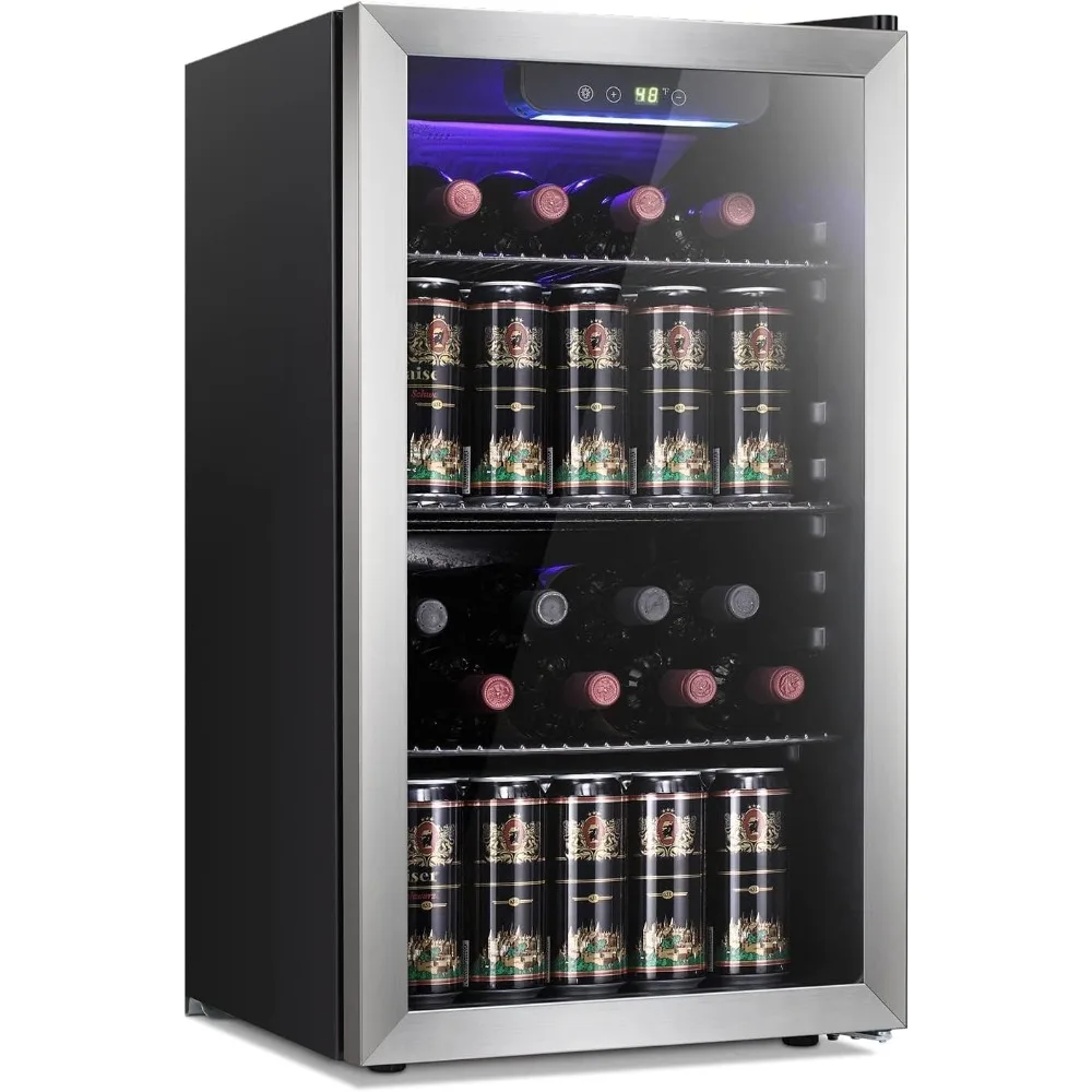 26 Bottle 130 Can Wine Cooler/Cabinet Beverage Refrigerator Mini Wine Cellar Beer Soda Clear Glass Door Bar Fridge Quie