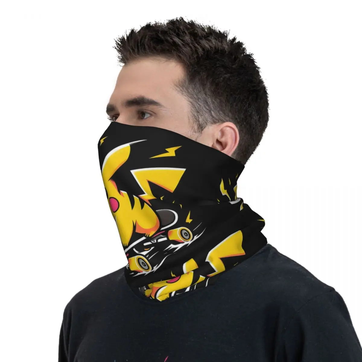 Pikachu De Skate Cartoon Funny Bandana Neck Gaiter UV Protection Face Scarf Cover Game Kawaii Anime Headband Tube Balaclava