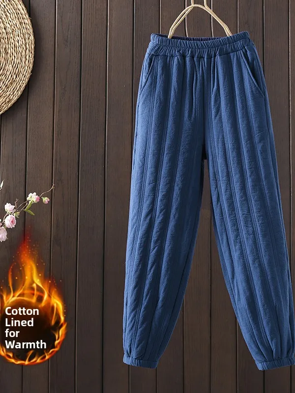 Winter verdikte katoenen broek dames losse geborduurde hoge taille wortelbroek kleine voetbroek katoenen broek artistieke Sle