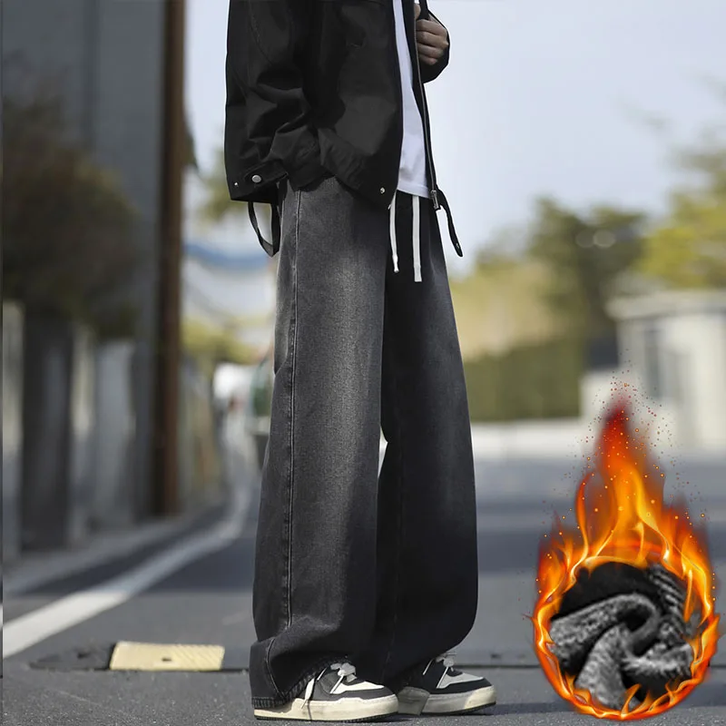 شتاء جديد الصوف الرجعية الجينز شارع العليا العصرية فضفاضة الدافئة سميكة مستقيم الدينيم السراويل الشباب موضة تنوعا السراويل اليومية