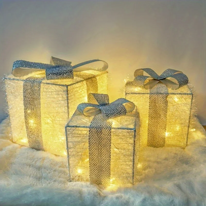 2025 Christmas light-up gift box decoration ornaments Christmas celebration party atmosphere decoration (batteries not included)
