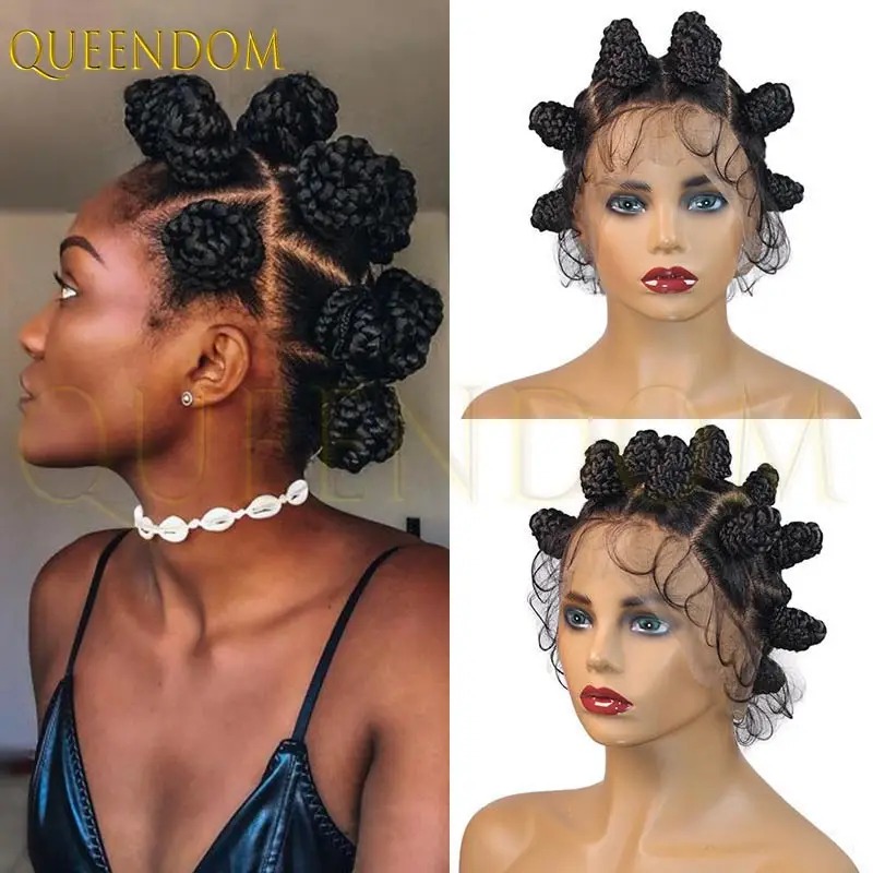 Peruca trançada de nós synthétiques africanos 360, renda frontal completa, caixa jumbo, trança de cornrow para mulheres negras, faux locs, fácil de usar