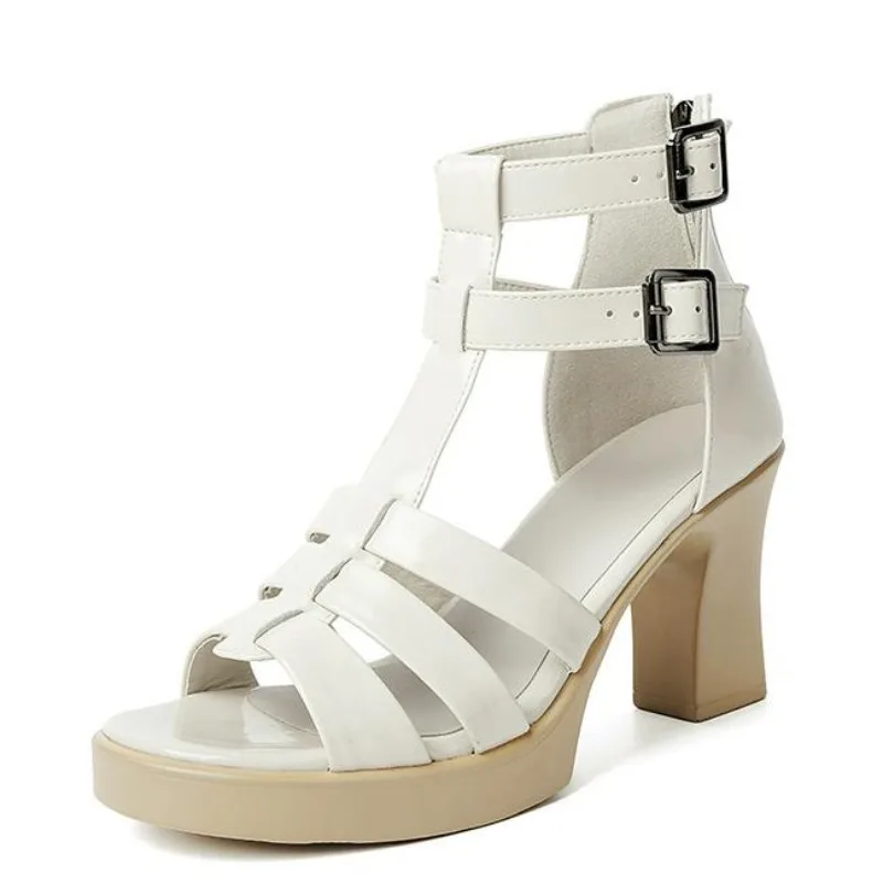 

7.5CM Luxury Design Gladiator Sandals For Women High Heel Buckle Strap Open Toe Sandals Ladies Split Leather Sexy Roman Shoes