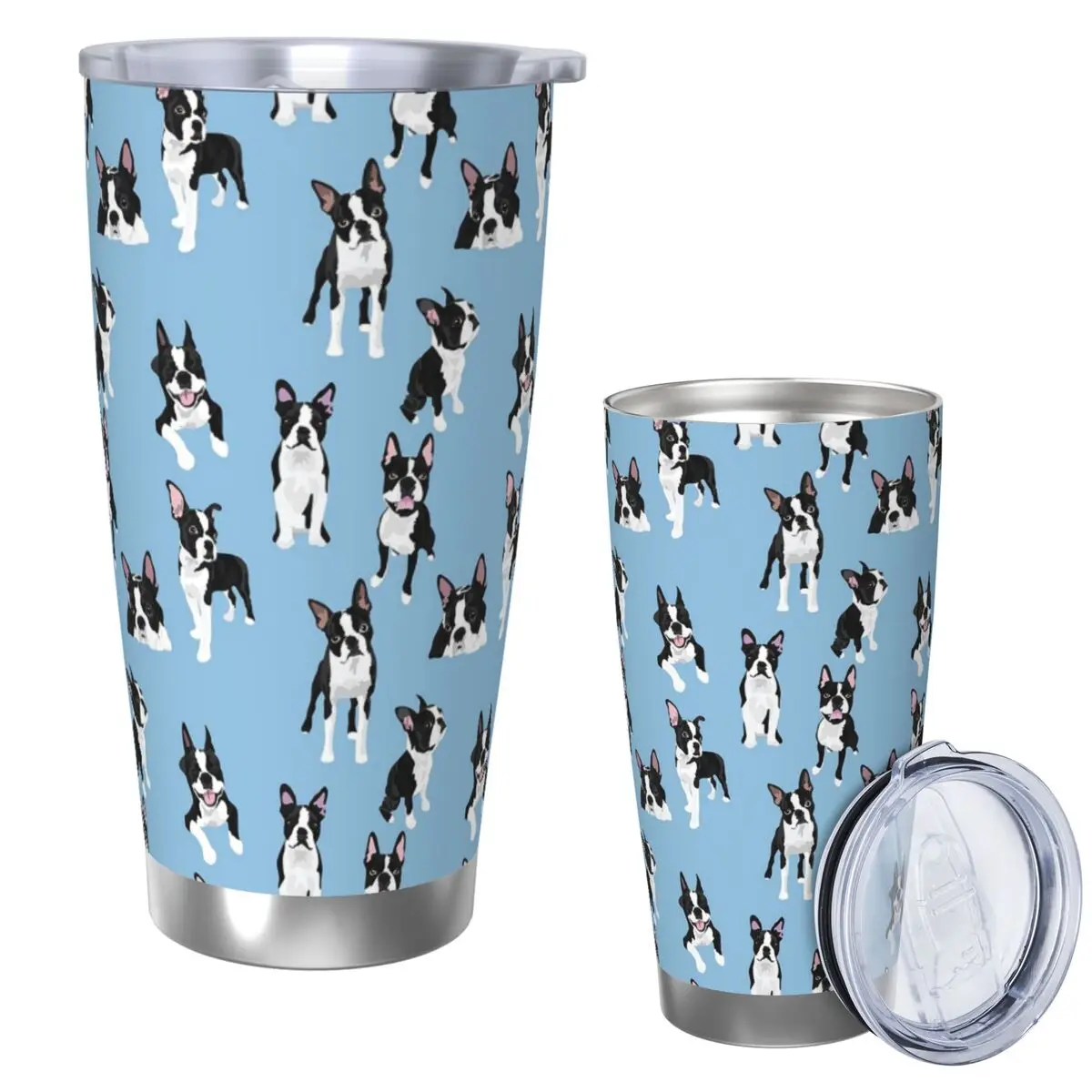 Boston Terrier Cute Dog (4) Stainless Steel Tumbler Vacuum Insulated Mugs Thermal Cold Cups Straws With Lid 20oz