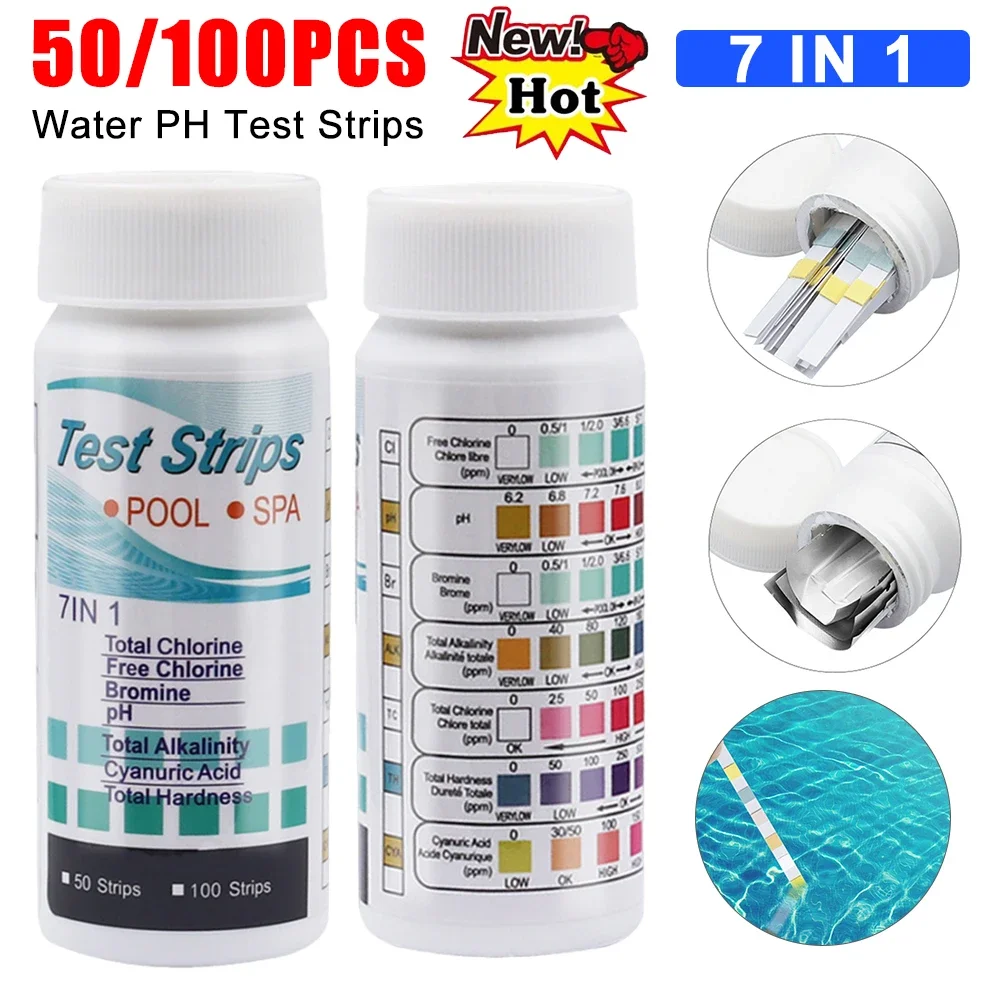 

100pcs 7-IN-1 Chlorine PH Test Strips Aquarium Test Strips Fish Tank Test Kit Freshwater Saltwater Aquarium Water Test Tester