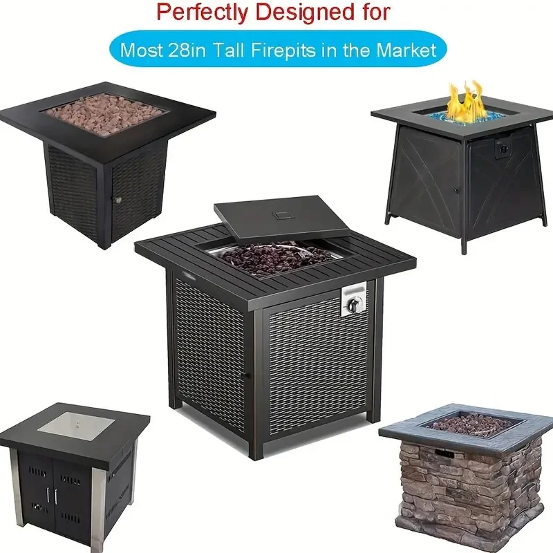 غطاء حفرة النار الأسود، غطاء الموقد الخارجي من قماش أكسفورد عالي التحمل، مناسب لمعظم أسطح كونترتوب حفرة النار المربعة