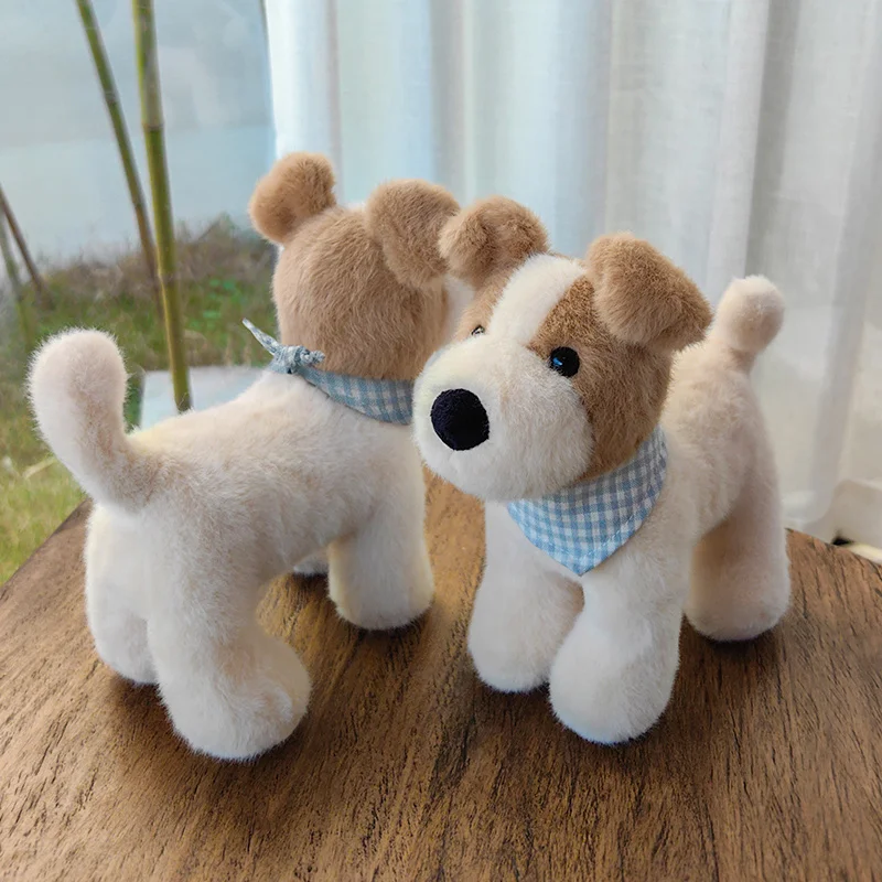 Wirehaired Terrier Dog Plush Toy Stuffed Dog with Bib Delicate Dog Stuffed Animal Plushie For Kids Birthday Gift Home Decor