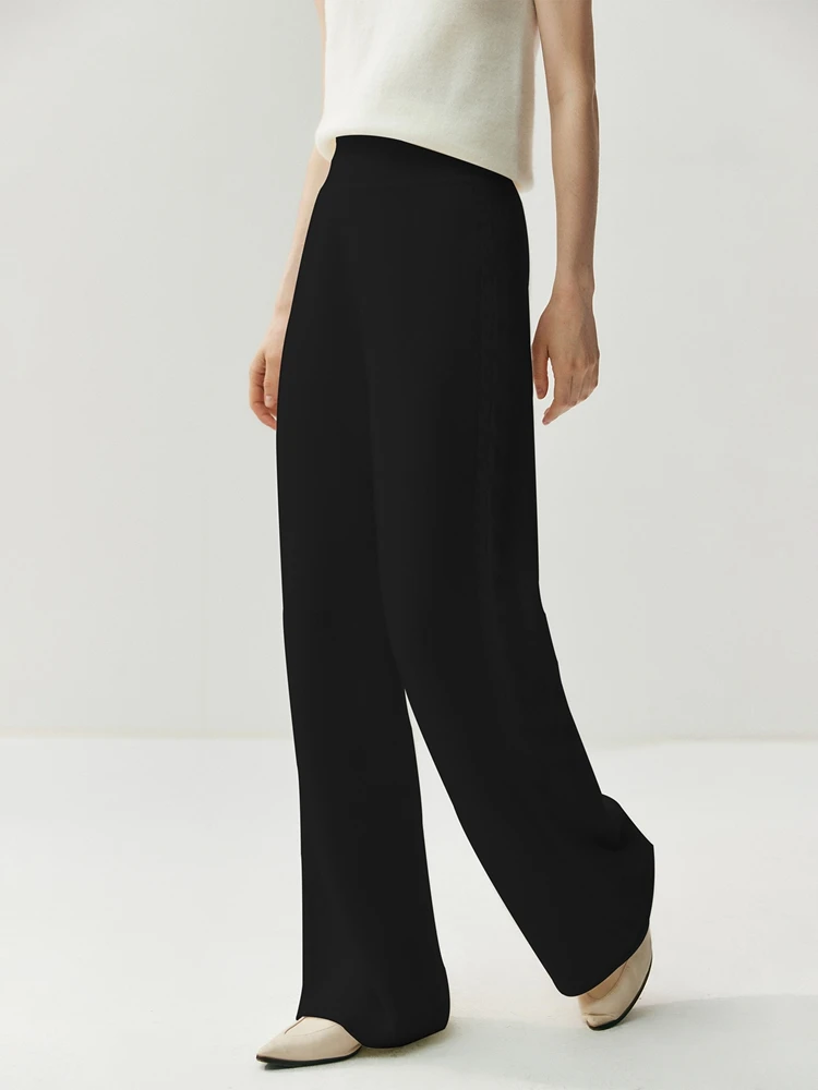 

Chic Cable Stitch Women's Wide-Leg Pants Warm 100% Cashmere Light Soft Solid Autumn Winter Elegant Casual Loose Basic Bottoms