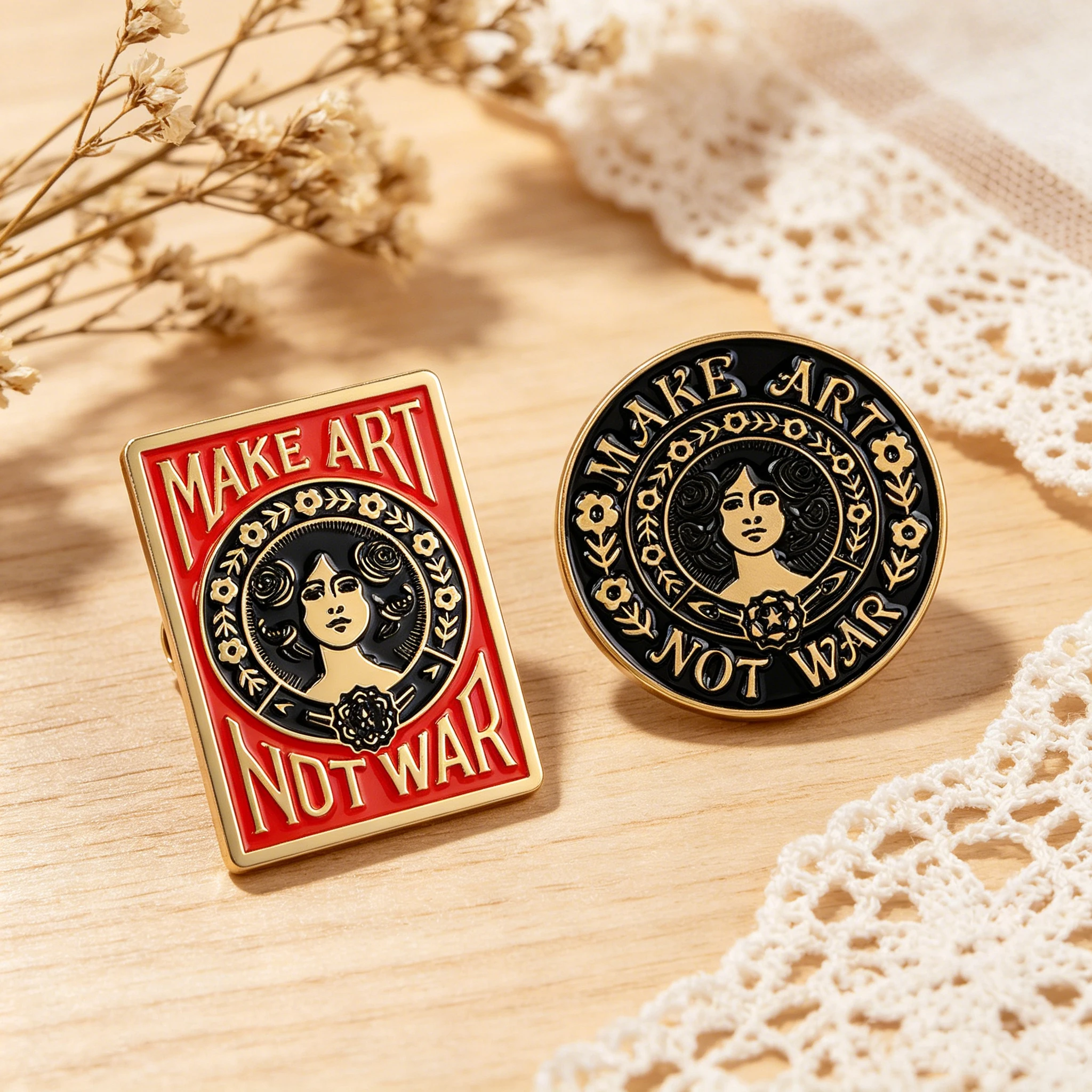 2er-Set „Make Art Not War“ Emaille-Pins – Vintage Damenbroschen für Kleidung, Taschen, Revers – Schmuck für Damen und Herren, Freunde-Geschenke