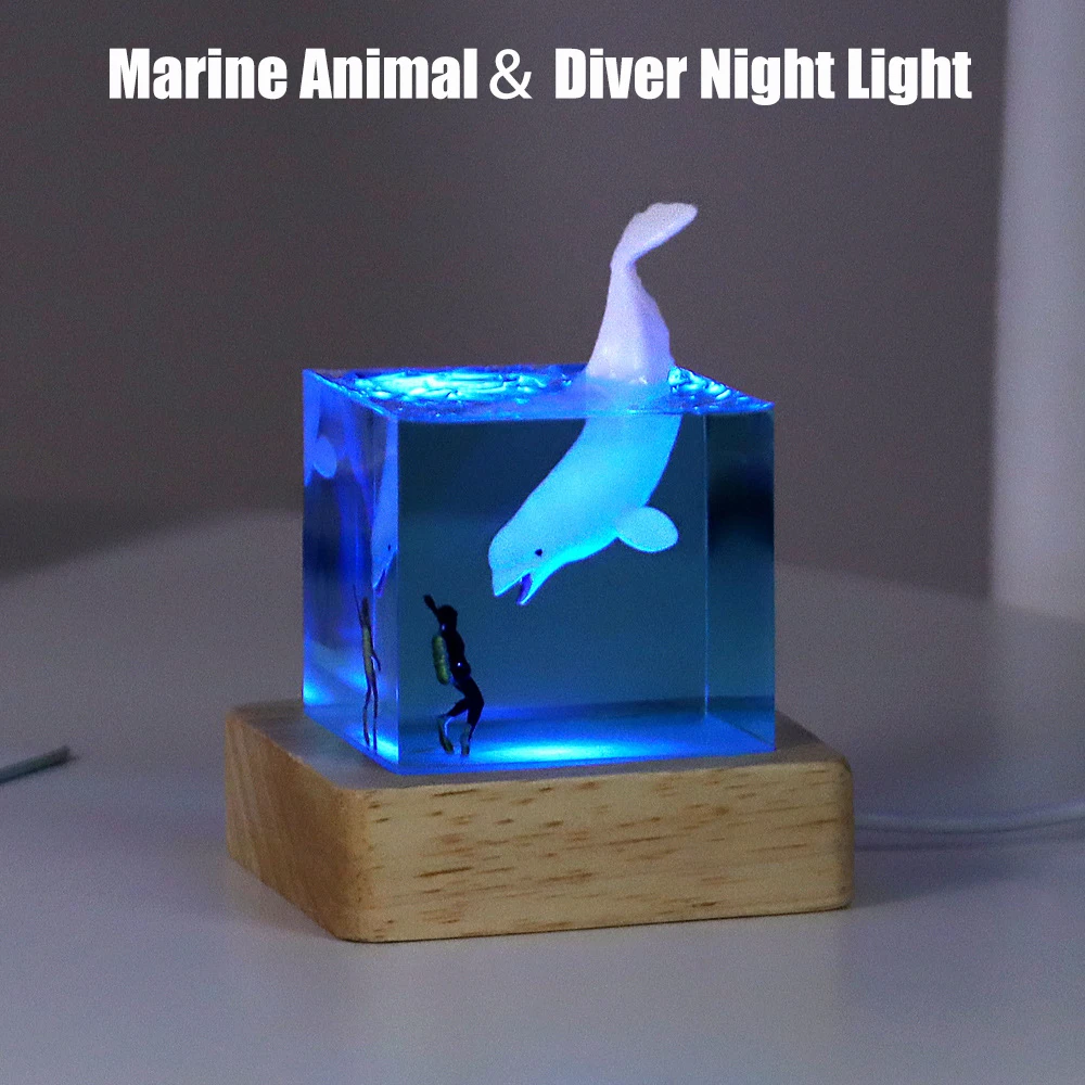 Marine Animal Shark Killer, Whale and Diver Night Light para Quarto, Casa e Escritório, Acessórios de Decoração de Mesa, Presentes de Aniversário