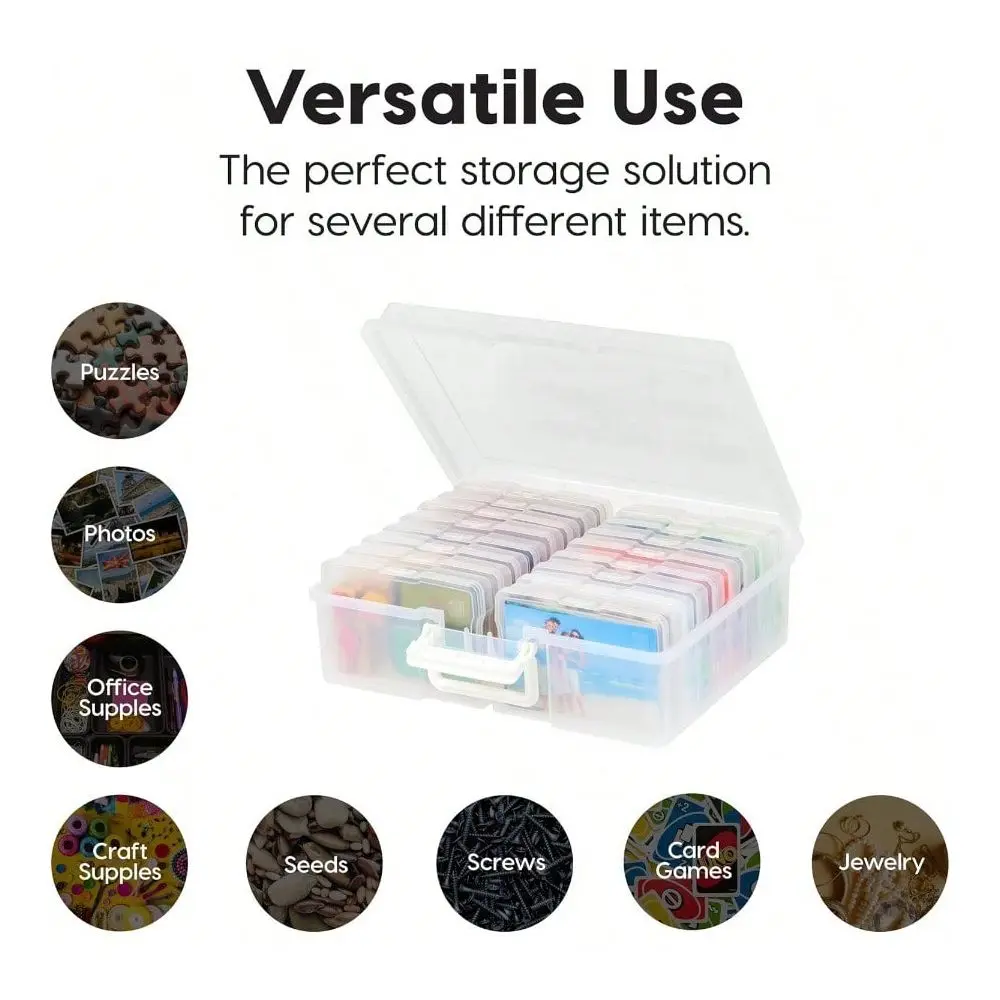 

X 6 Photo Storage Box Craft Keeper 2Pack Transparent Handle Container With 16 Organization Holder Cases For Pictures Tasks Scra