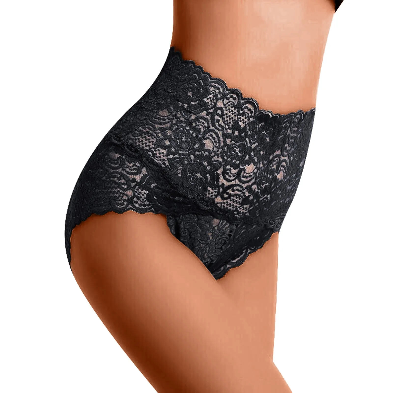 2024 Sexy High Waist Panties For Women Thin Hollow Lace Lingeries Ladies Simple Comfortable Cotton Crotch Large Size Panties