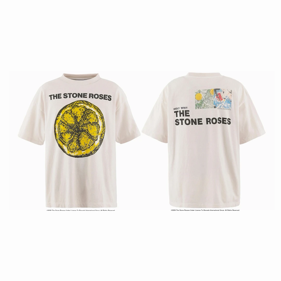 Saint Vintage White Rock Tee The Stone Roses Lemon Print Unisex Retro Oversized Casual Streetwear Cotton Short Sleeve Tops