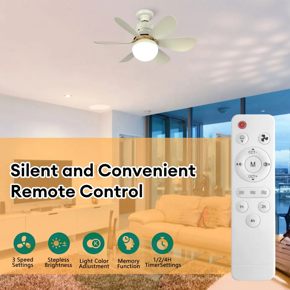 40W Ceiling Fan Light E27 Base LED Lamp Cooling Electric Fan w/Remote Control 3 Speed Dimmable Large Fan for Bedroom Living Room