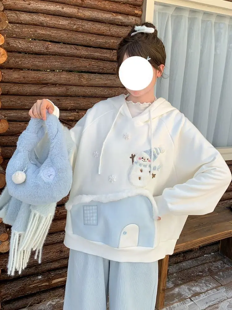 

Japan Cute Embroidered Hooded Sweatshirt For Women INS Autumn And Winter Fleece Top