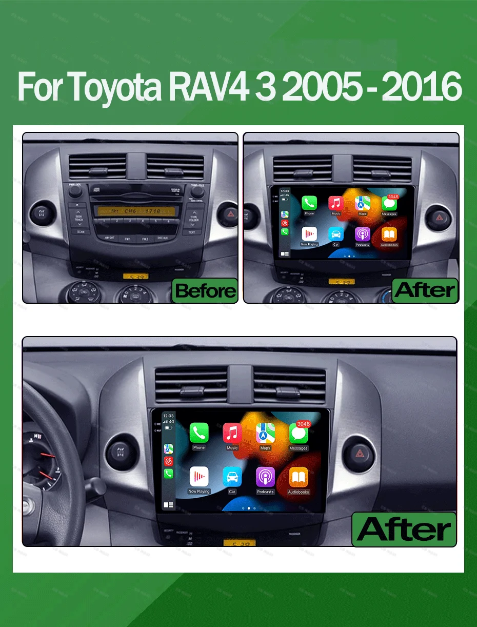 Car Radio Android 14 For Toyota RAV4 Rav 4 2005-2013 Carplay Multimedia Video Player DSP 48EQ Navigation GPS 4G WIFI QLED Sreen