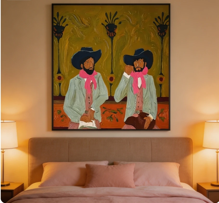 Large Original Two Western Cowboy Oil Painting Vintage Men Figure Drawing Colorful Man Portrait Wall Art For Living Room Decor G