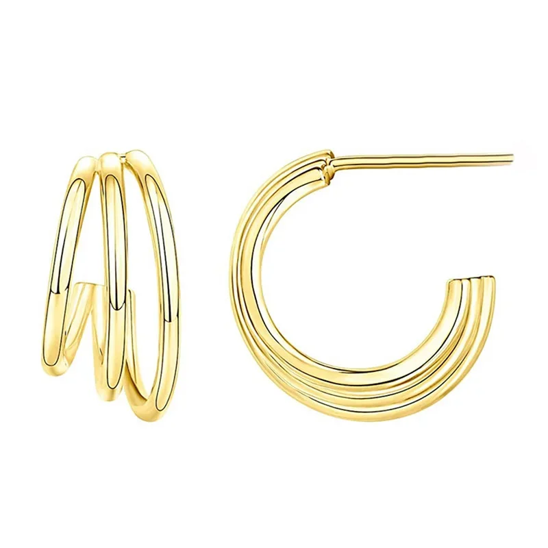 2024 New Fashionable Simple Multi Layer Line Earrings with French Style Elegant Daily Matching Geometric Design Jewelry