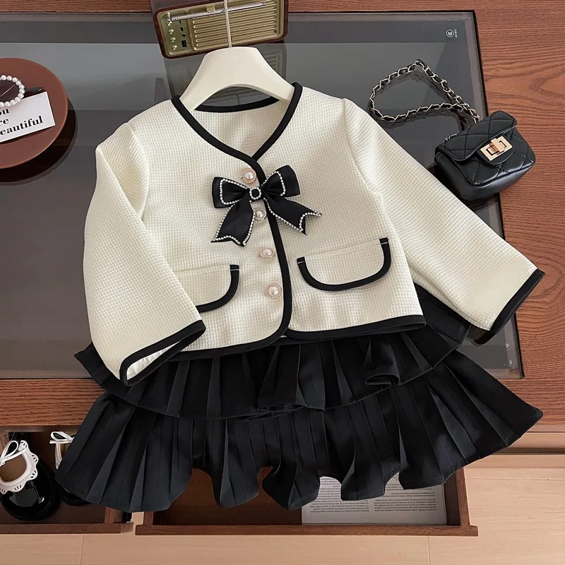 

Girls' Suit2024New Fashion High-Grade Spring Clothes Fashionable Sweet Children's Pleated Skirt Two-Piece Set