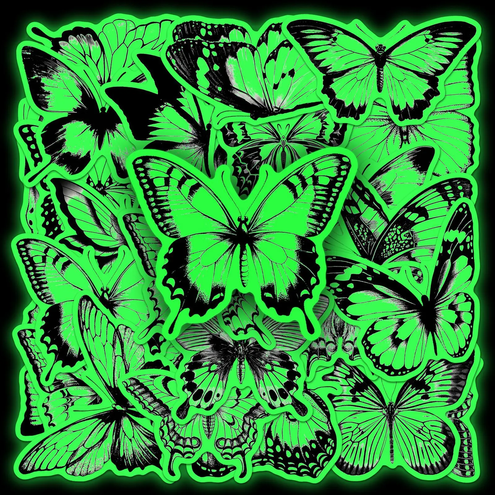 20Pcs Glow in The Dark Butterfly Stickers Cartoon Animal Insect Waterproof Decorate File Folder Window Helmet Skate Fridge Decal