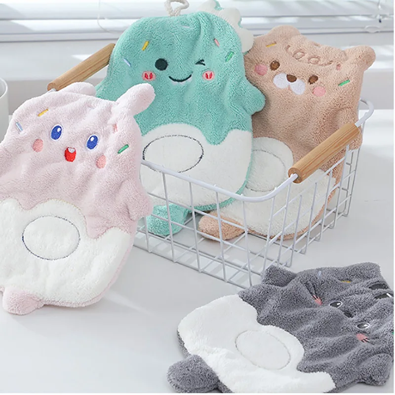 New Cartoon Cute Pet Hand Towel Hanging Style Children's Handkerchief Thickened Coral Fleece Kitchen Bathroom Hanging
