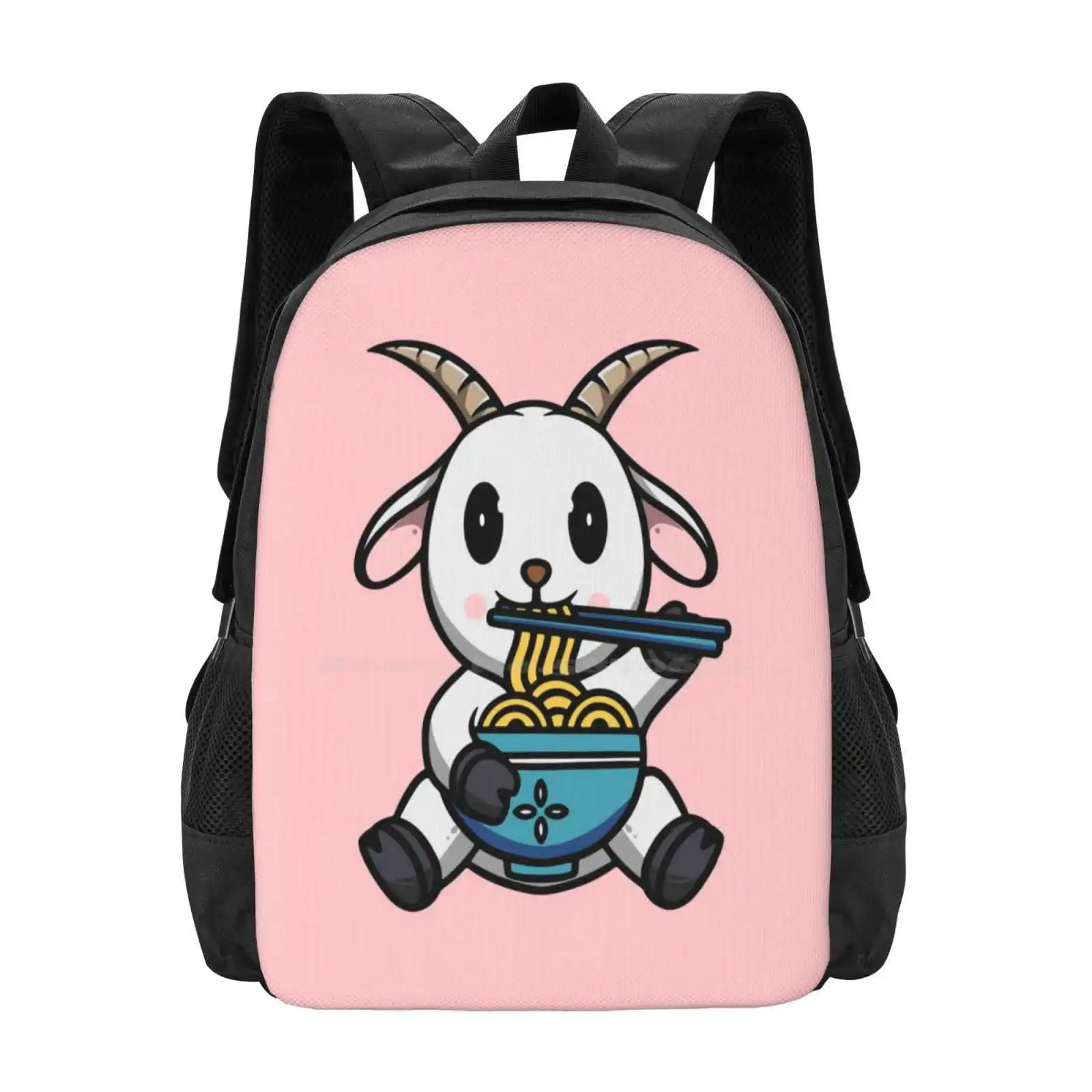 Cute Goat Eating Ramen Hot Sale Schoolbag Backpack Fashion Bags Illustration Design Cute Design Cute Logo Meme Logo Cute Animal