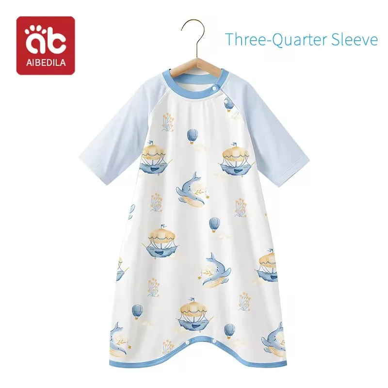 

AIBEDILA 2024 Baby Sleeping Pajamas Summer Three Quarter Sleeve Robes Newborn Pajamas Cute Cotton Kids Integrated Pajamas