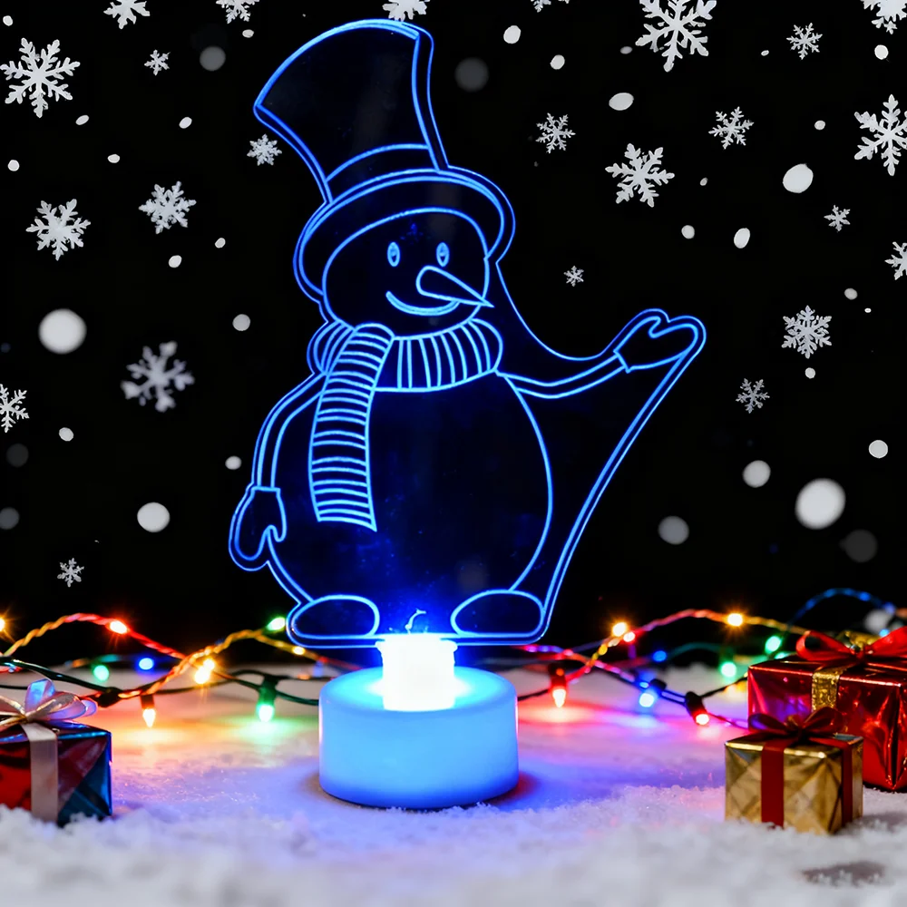 مجموعة زينة شجرة عيد الميلاد المضاءة من الأكريليك مكونة من 3 قطع، ضوء ليلي LED ملون لتزيين حفلات عيد الميلاد المنزلية