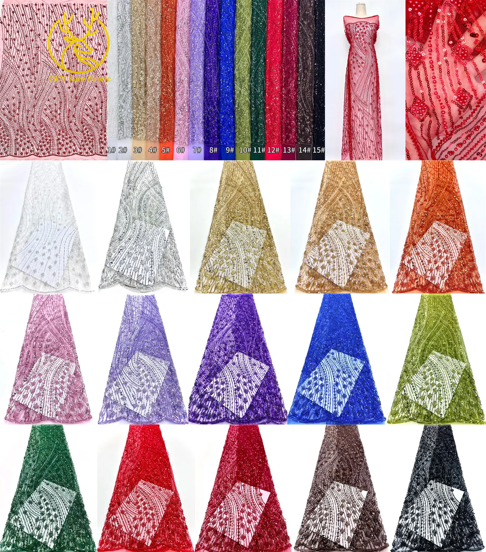 قماش دانتيل مطرز أفريقي 2026 جودة عالية مشرق أحمر نيجيري مطرز أقمشة الدانتيل ثوب زفاف مواد الخياطة 5 ياردات #6