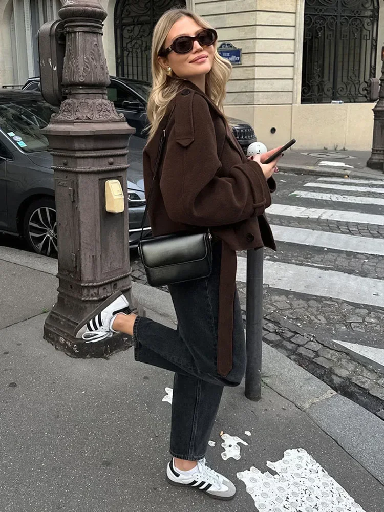 Trendix Casual Lapel Jacket For Women Long Sleeve Elegant Patchwork Short Cardigan Femme 2024 Autumn Winter Vintage Outwear