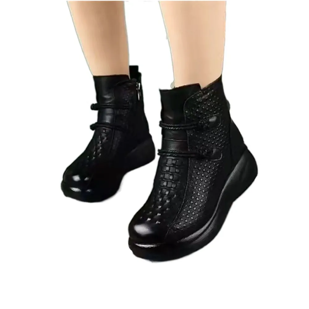 Botas Martin Isoladas de Pelúcia em Couro PU para Mulheres, Cor Sólida, Grossa, Quente, Feminina, Botas de Neve, Calçado Casual Anti-escorregadio