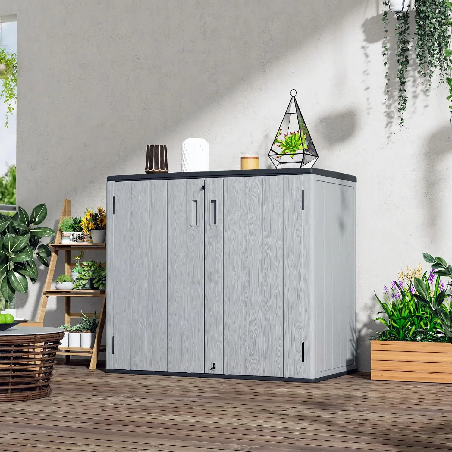 37 Cu Ft Large Outdoor Storage Box Waterproof Resin Deck Box With Lockable Lid Cabinet Cushion Container Shed For Balcony Garage Backyard Lawn Patio Porch Tool Organization, Pale Grey