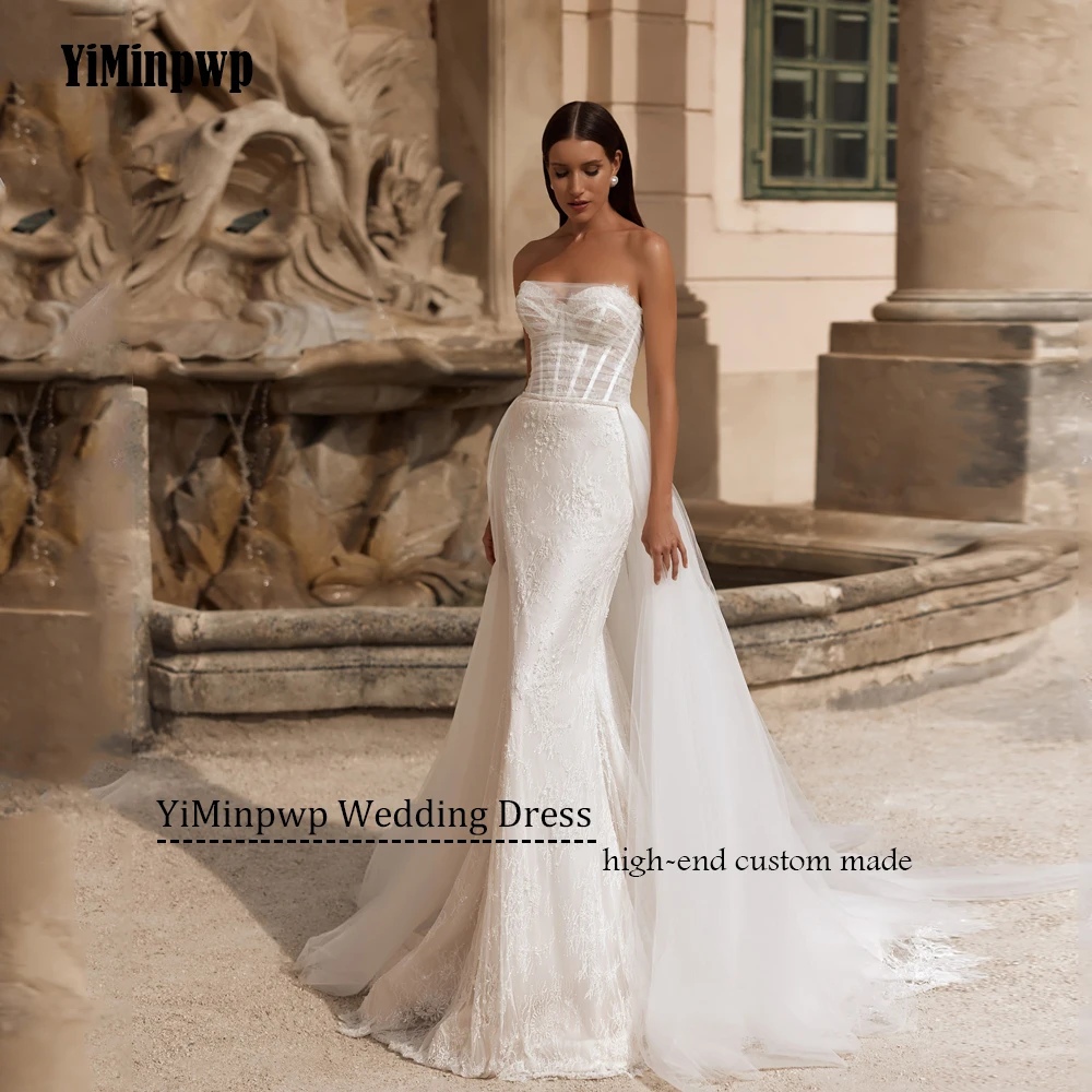 Vestidos de novia de encaje de sirena personalizados 2025, apliques de lujo sin mangas, 2 piezas, tren de barrido, vestidos de noviaVestidos de novia de encaje sirena personalizados 2025 lujo aplicado sin mangas 2 piez