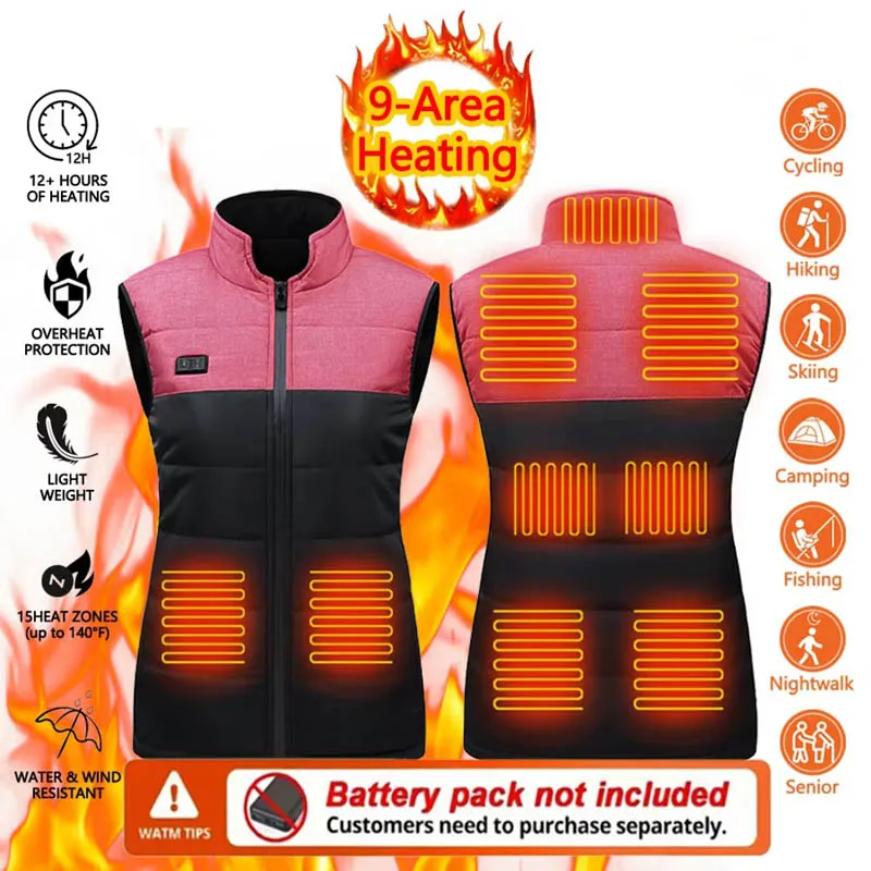 

Зимний жилет с подогревом, жилет с электрическим подогревом, воротник-стойка, комплект для пары с цветными блоками, одежда с USB-подогревом, жилет с электрическим подогревом