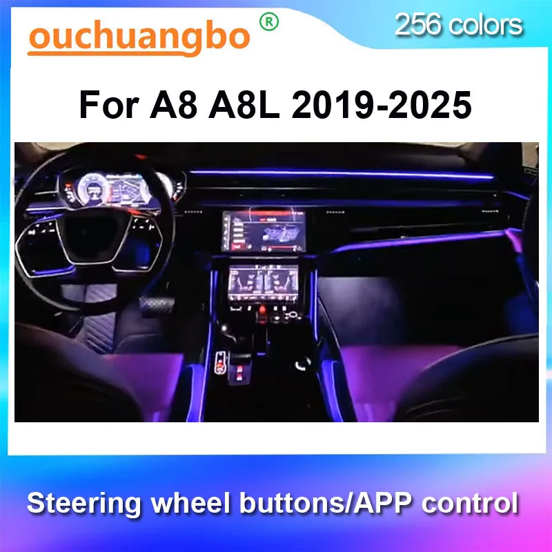 Ouchuangbo Ambient Light for A8 A8L 2019-2025 Interior Atmosphere Lamp Strip Dashboard LED Lighting 256 Colors Lumiere