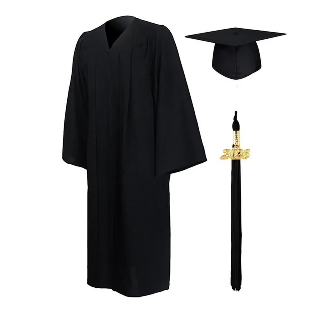 2026 Black Graduation Bachelor Uniform Liberal Arts Student Graduation Robe Doctor Master Graduation Party Clothes Hat Wholesale