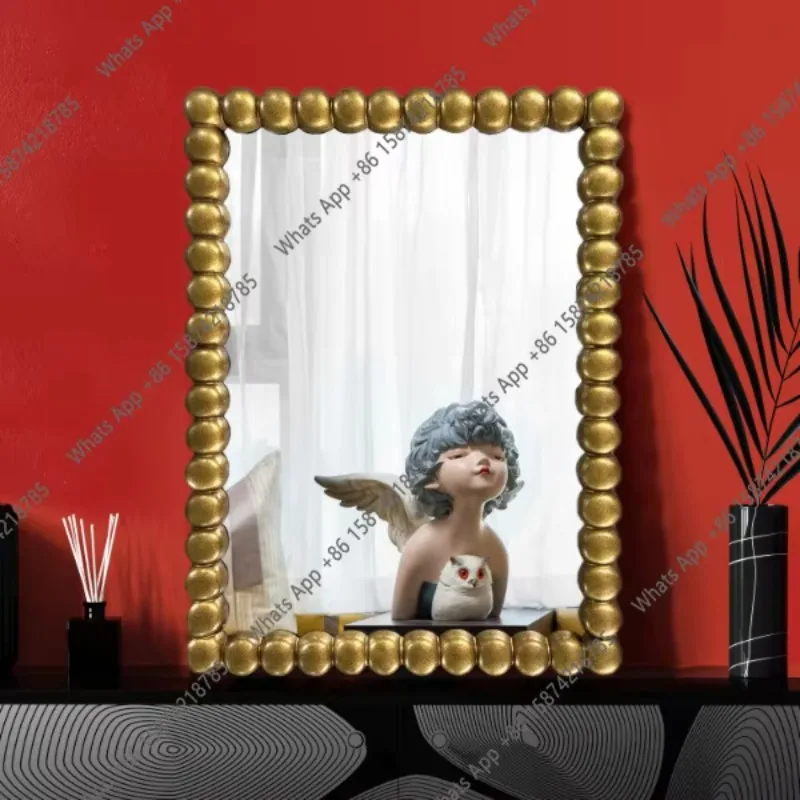 W Bead Bathroom Mirror Artistic Temperament Square Mirror Entrance Household Makeup Dressing Does Not Deform Dressing Mirror