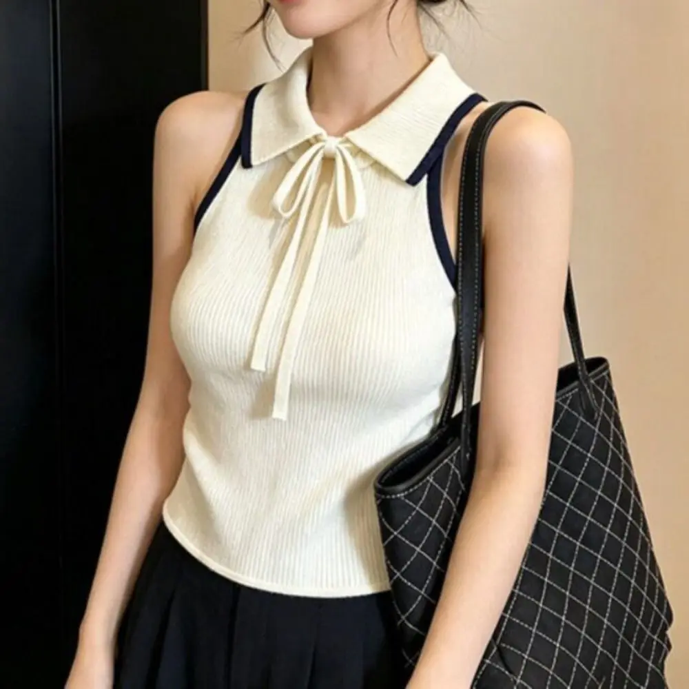 Fashionable Knit Texture Knitted Vest Top Summer Weight Slimming Fit Spicy Girl Vest Halter Design Korean Style Cami for Women