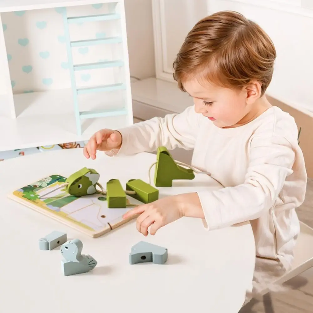 

Dinosaur Wooden Block Toys Montessori Educational Dinosaur Threading Toy Colorful Lacing Toys Fine Motor Skill Toys Kids Gift