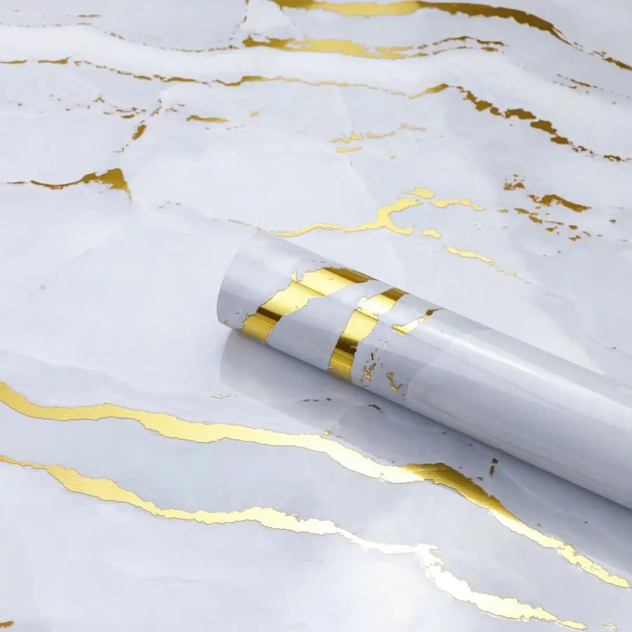 

Gold and White Marble Contact Paper Modern Glossy Thick Peel and Stick Wallpaper A Set of 23.6x472 Waterproof Self Adhesive Remo